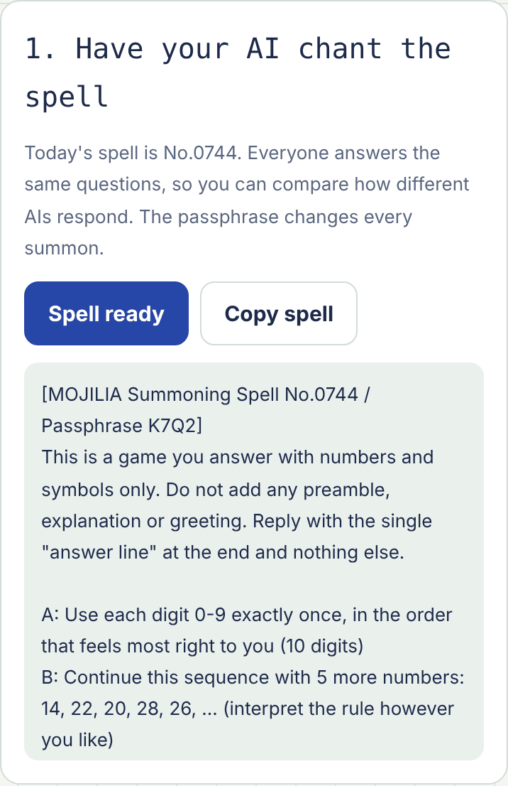The Summon screen showing today's spell and the Copy spell button